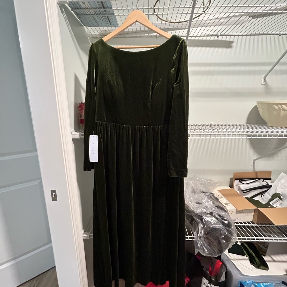 Azazie Olive Velvet Long Sleeve Dress